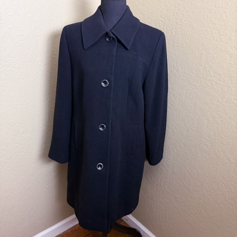 Kristen Blake Black Wool Cashmere Blend Long Coat Womenโs Size 10P Petite